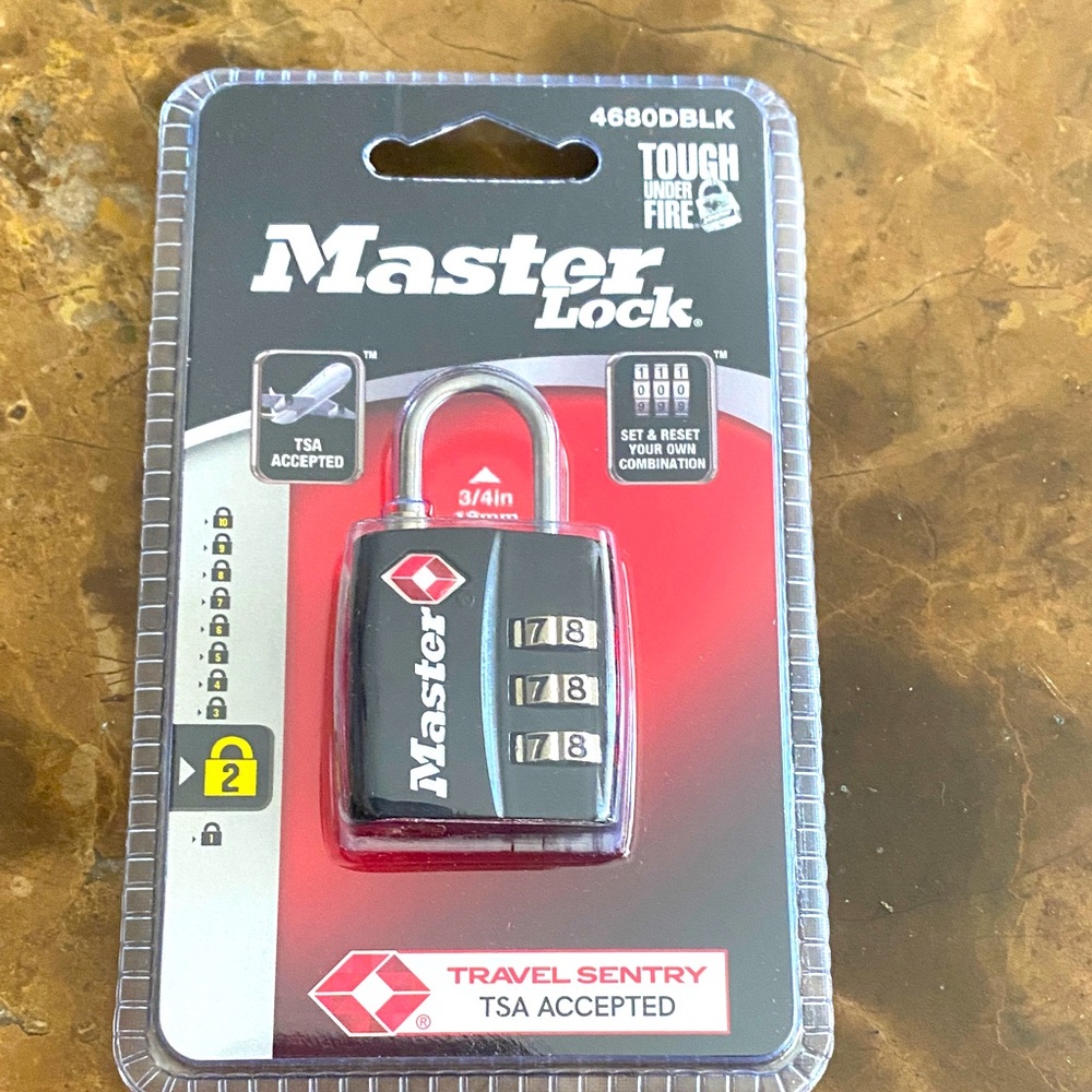 - Master Lock 4680DBLK TSA-Approved Luggage Lock, 1-3/16-in. Wide, Black